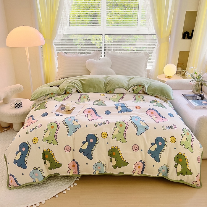 91家纺网 家纺一手货源 找家纺 琪琪阁 2023新款全棉加牛奶绒单被套 恐龙家族