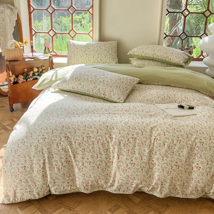 91家纺网 家纺一手货源 找家纺 上尚居 2023新款提花小竺棉碎花四件套 清欢