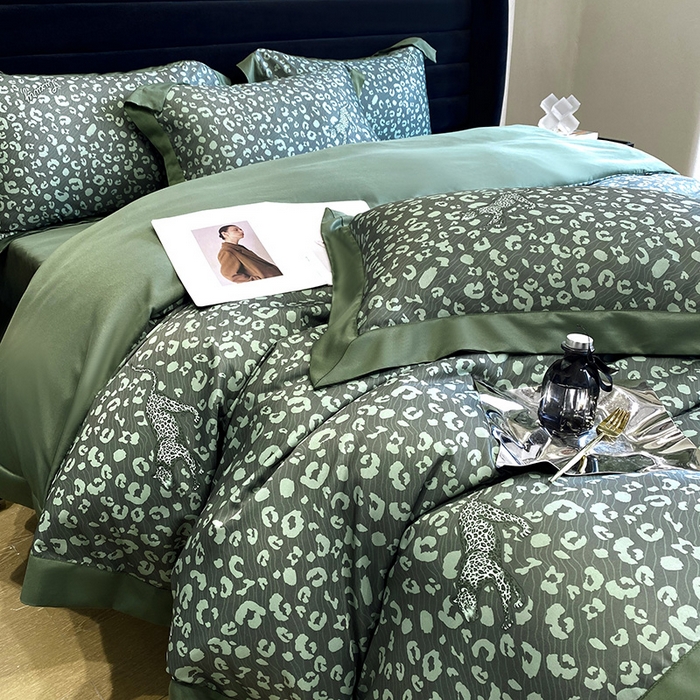 91家纺网 家纺一手货源 找家纺 优悦 2023新款轻奢磨毛印花系列四件套 轻奢豹纹-绿