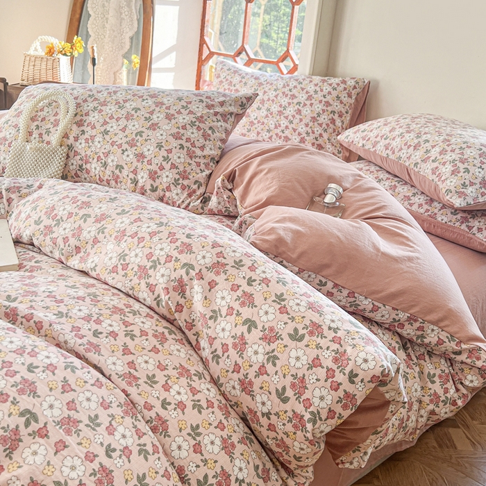 91家纺网 家纺一手货源 找家纺 上尚居 2023新款提花小竺棉碎花四件套 粉黛