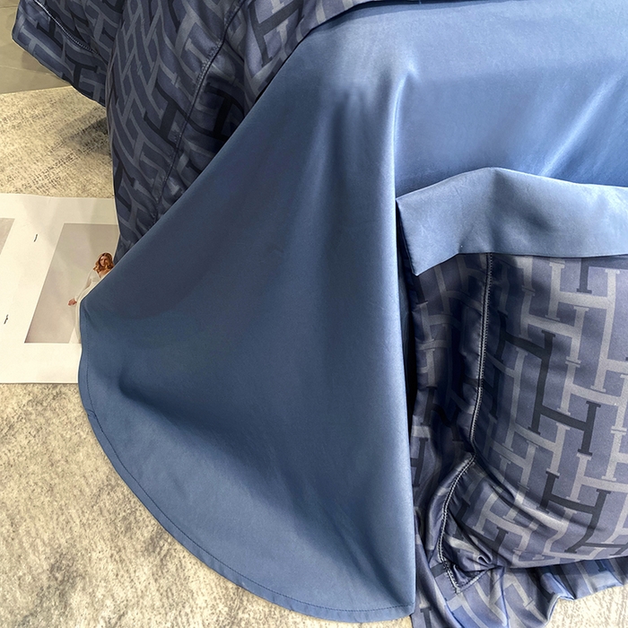 91家纺网 家纺一手货源 找家纺 优悦 2023新款轻奢磨毛印花系列四件套 时尚格调-蓝