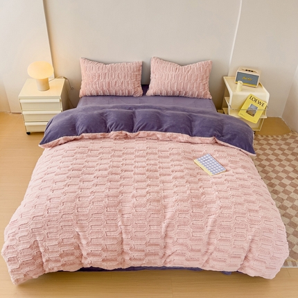 珺柔2023款兔绒纯色双拼四件套 甜蜜蜜-豆沙