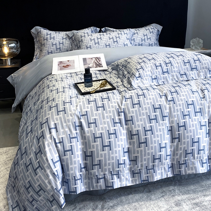 91家纺网 家纺一手货源 找家纺 优悦 2023新款轻奢磨毛印花系列四件套 时尚格调-银白