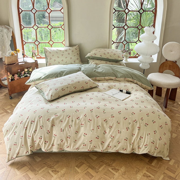 91家纺网 家纺一手货源 找家纺 上尚居 2023新款提花小竺棉碎花四件套 樱桃