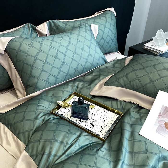 91家纺网 家纺一手货源 找家纺 优悦 2023新款轻奢磨毛印花系列四件套 恋爱日记-绿