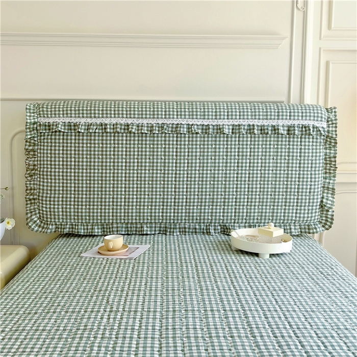 91家纺网 家纺一手货源 找家纺 十个点  2024新款色织水洗棉-韵格系列-床头罩 绿小格