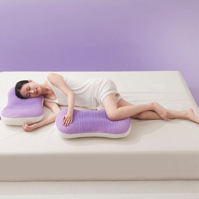 91家纺网 家纺一手货源 找家纺 爱来伊家纺 2023新款凉感枕TPE果胶羽丝枕夏季枕芯猫肚皮释压枕头枕芯 薰衣紫