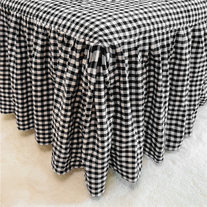 91家纺网 家纺一手货源 找家纺 十个点  2024新款色织水洗棉-韵格系列单品夹棉床裙 黑白小格