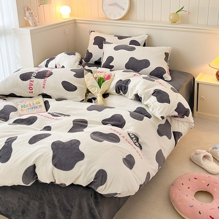 桃子家居 2023新款ins韩系简约卡通奶油小清新加厚牛奶绒系列四件套 绒-尔曼