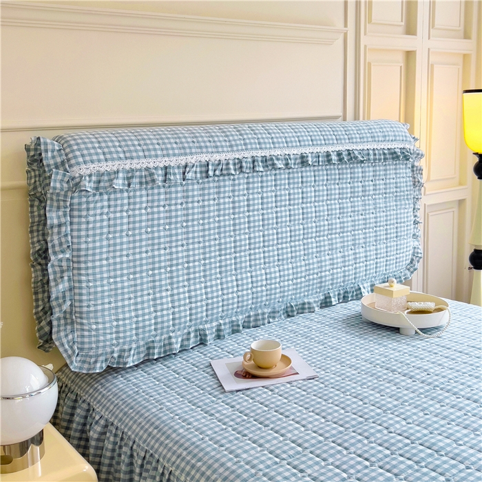 91家纺网 家纺一手货源 找家纺 十个点  2024新款色织水洗棉-韵格系列-床头罩 浅蓝小格