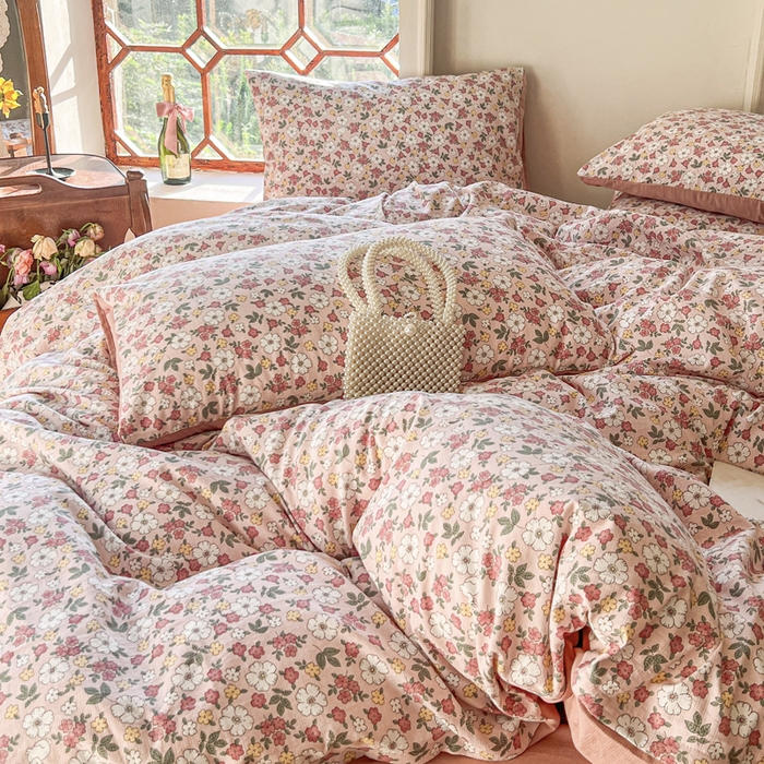 91家纺网 家纺一手货源 找家纺 上尚居 2023新款提花小竺棉碎花四件套 粉黛