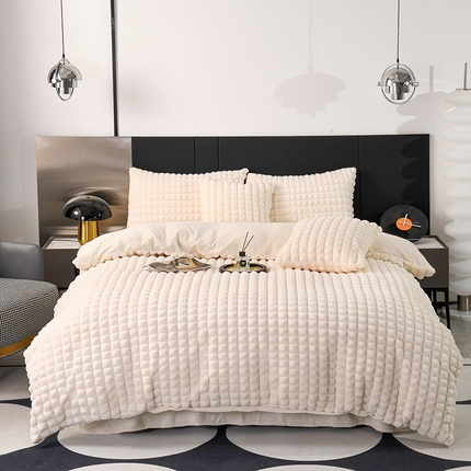 爵仕家纺 2025新款高端皮草风格兔毛绒保暖四件套 暖白