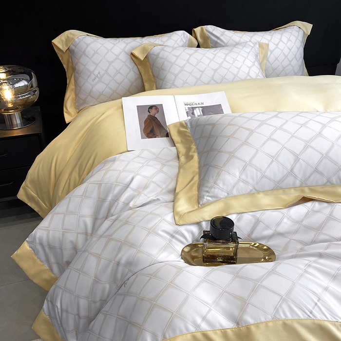 91家纺网 家纺一手货源 找家纺 优悦 2023新款轻奢磨毛印花系列四件套 恋爱日记-黄