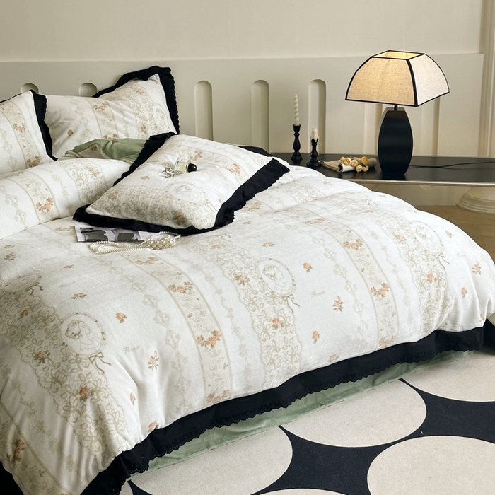 91家纺网 家纺一手货源 找家纺 安莱生活 2023新款法式浪漫轻奢复古风数码印花牛奶绒四件套 温莎夫人