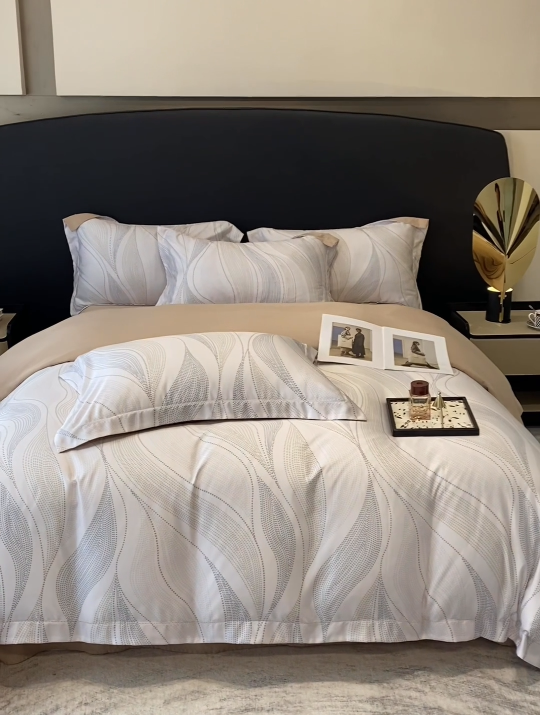 91家纺网 家纺一手货源 找家纺 优悦 2023新款轻奢磨毛印花系列四件套 马克波点-米色