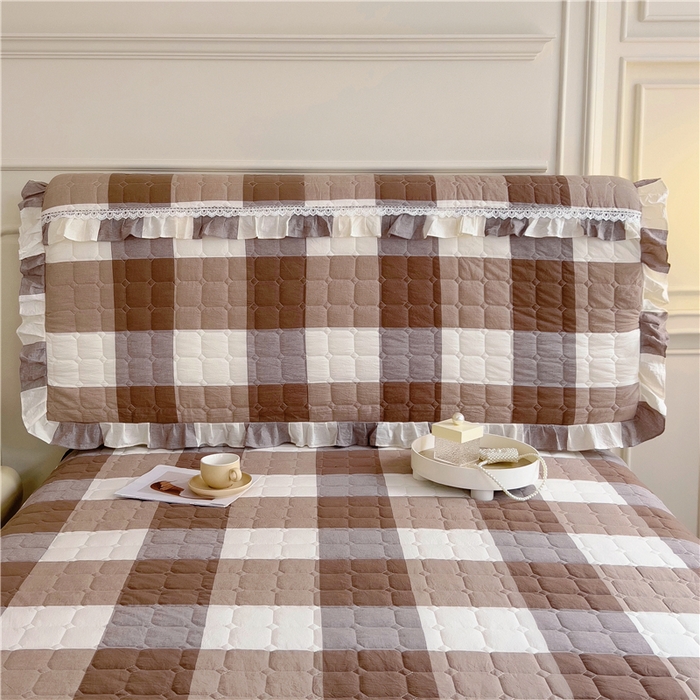 91家纺网 家纺一手货源 找家纺 十个点  2024新款色织水洗棉-韵格系列-床头罩 咖大格