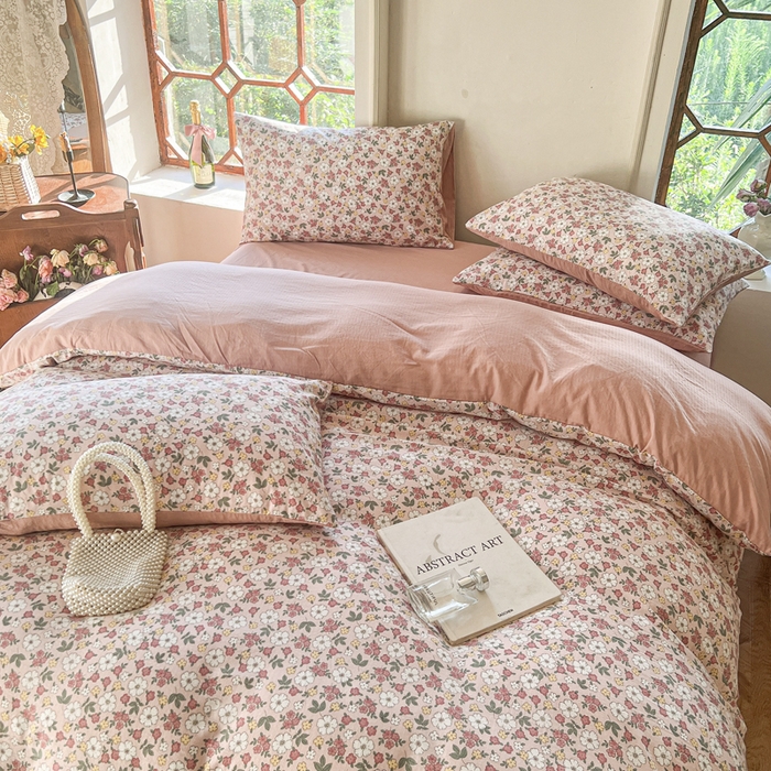 91家纺网 家纺一手货源 找家纺 上尚居 2023新款提花小竺棉碎花四件套 粉黛