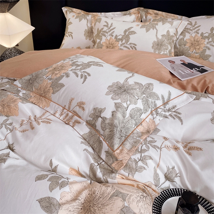 91家纺网 家纺一手货源 找家纺 宝齐莱家纺 2023新款全棉磨毛四件套 春暖花开-白