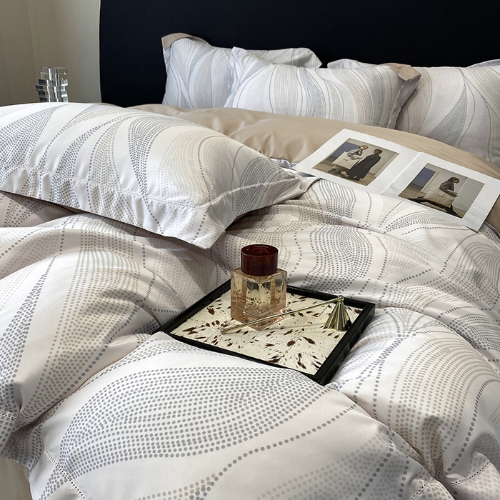 91家纺网 家纺一手货源 找家纺 优悦 2023新款轻奢磨毛印花系列四件套 马克波点-米色