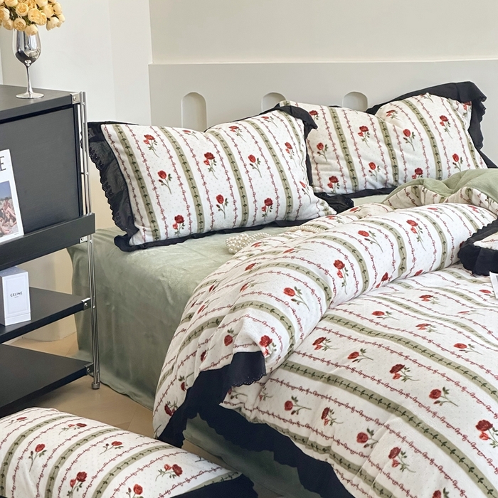 91家纺网 家纺一手货源 找家纺 安莱生活 2023新款法式浪漫轻奢复古风数码印花牛奶绒四件套 一轮玫瑰