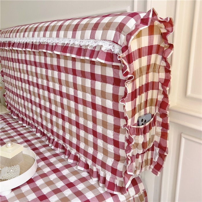 91家纺网 家纺一手货源 找家纺 十个点  2024新款色织水洗棉-韵格系列-床头罩 七彩格红