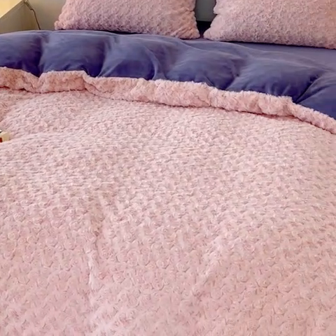 91家纺网 家纺一手货源 找家纺 （总）珺柔2023款兔绒纯色双拼四件套