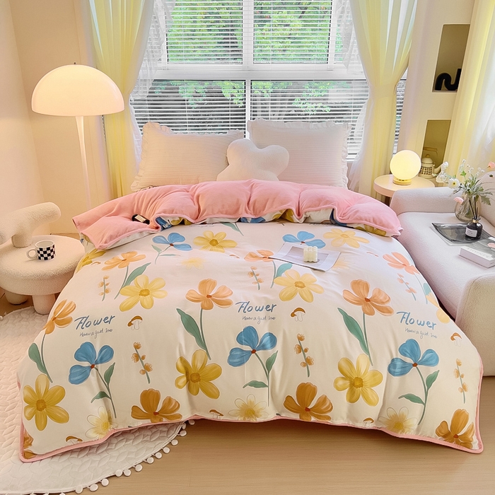 91家纺网 家纺一手货源 找家纺 琪琪阁 2023新款全棉加牛奶绒单被套 幸福花开