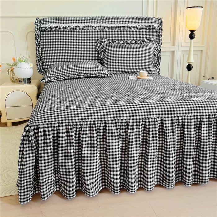 91家纺网 家纺一手货源 找家纺 （总）十个点  2024新款色织水洗棉-韵格系列单品夹棉床裙