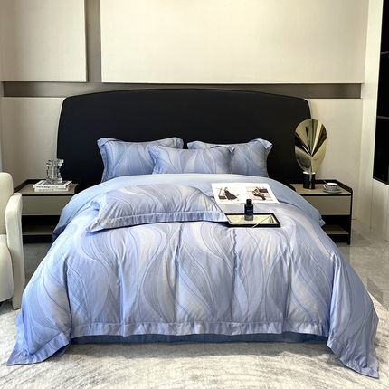 优悦 2023新款轻奢磨毛印花系列四件套 马克波点-蓝