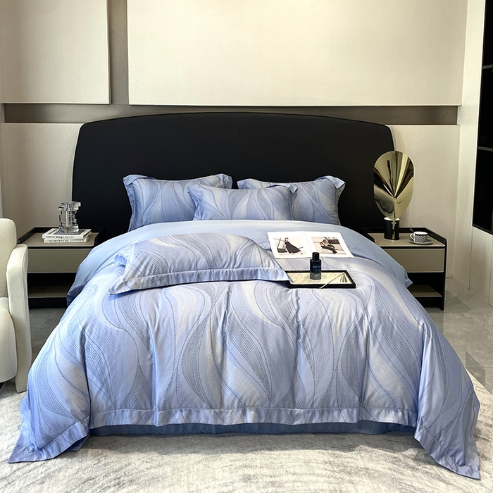 91家纺网 家纺一手货源 找家纺 优悦 2023新款轻奢磨毛印花系列四件套 马克波点-蓝