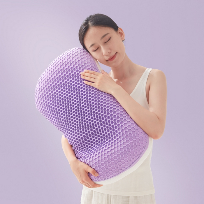 91家纺网 家纺一手货源 找家纺 爱来伊家纺 2023新款凉感枕TPE果胶羽丝枕夏季枕芯猫肚皮释压枕头枕芯 方糖紫