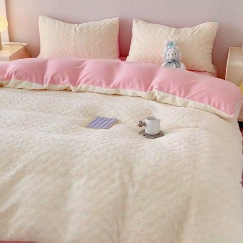 91家纺网 家纺一手货源 找家纺 （总）珺柔2023款兔绒纯色双拼四件套