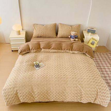 91家纺网 家纺一手货源 找家纺 （总）珺柔2023款兔绒纯色双拼四件套