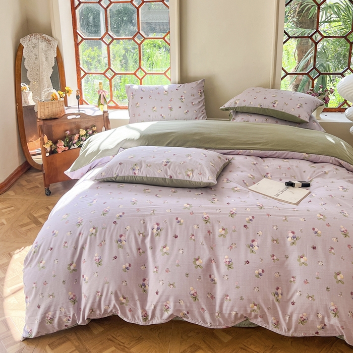 91家纺网 家纺一手货源 找家纺 上尚居 2023新款提花小竺棉碎花四件套 紫葡萄