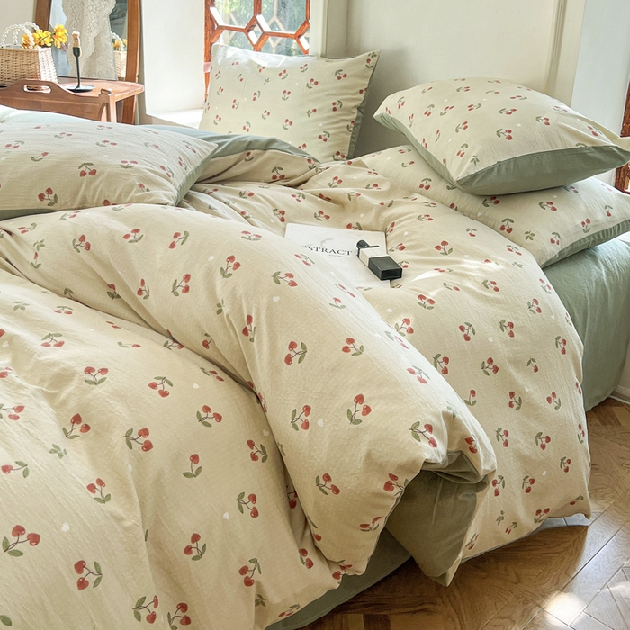 91家纺网 家纺一手货源 找家纺 上尚居 2023新款提花小竺棉碎花四件套 樱桃