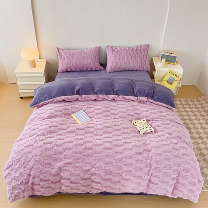 91家纺网 家纺一手货源 找家纺 （总）珺柔2023款兔绒纯色双拼四件套