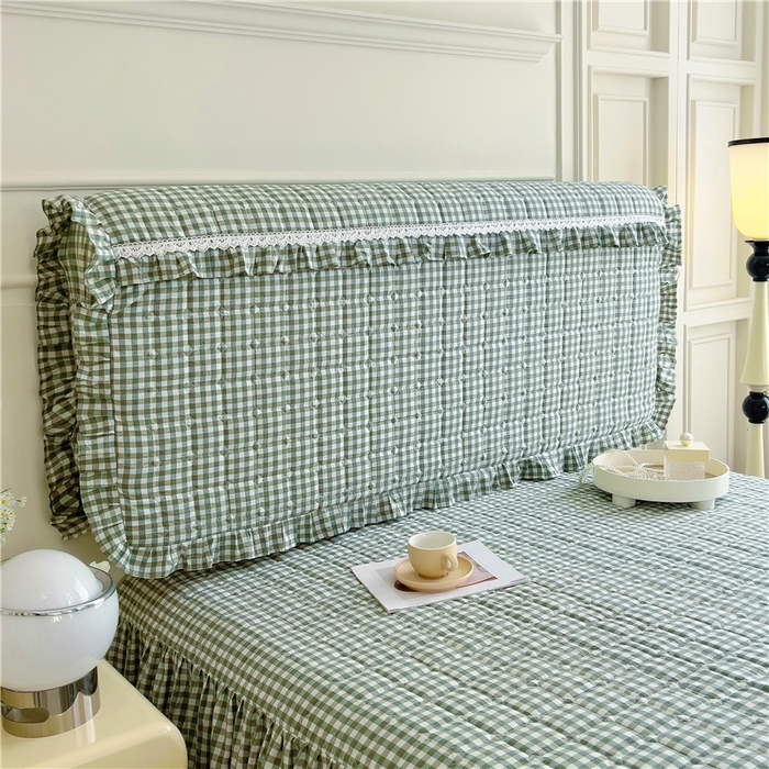 91家纺网 家纺一手货源 找家纺 十个点  2024新款色织水洗棉-韵格系列-床头罩 绿小格