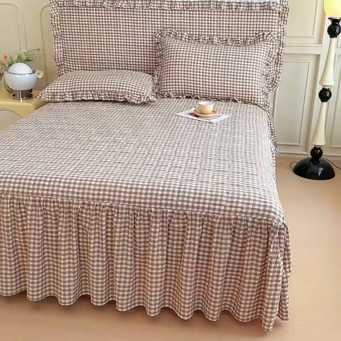 91家纺网 家纺一手货源 找家纺 十个点  2024新款色织水洗棉-韵格系列-床头罩 米小格