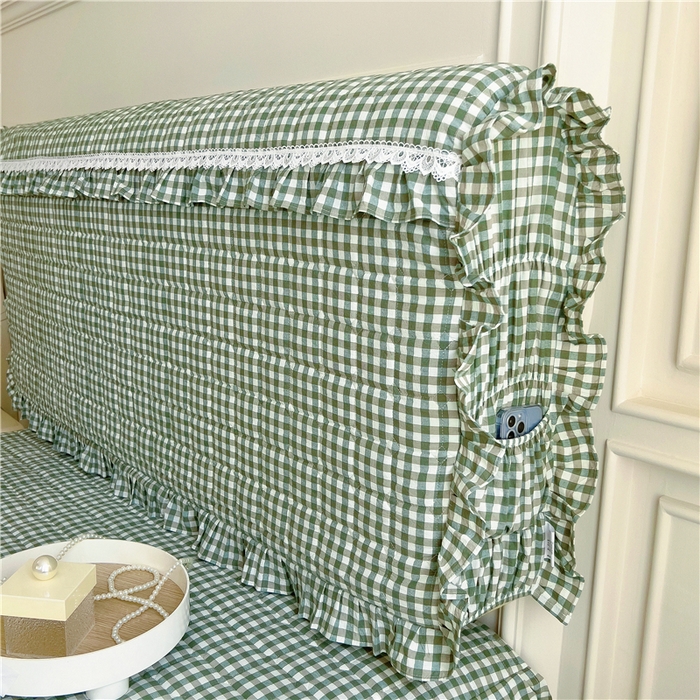 91家纺网 家纺一手货源 找家纺 十个点  2024新款色织水洗棉-韵格系列-床头罩 绿小格