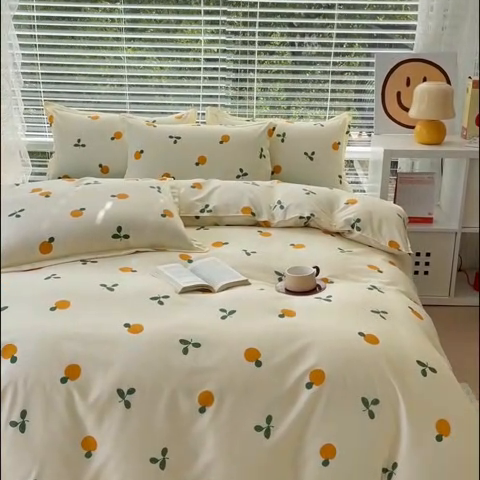 91家纺网 家纺一手货源 找家纺 新款水洗磨毛印花四件套(8月新增花型) 可爱桔