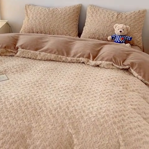 91家纺网 家纺一手货源 找家纺 （总）珺柔2023款兔绒纯色双拼四件套