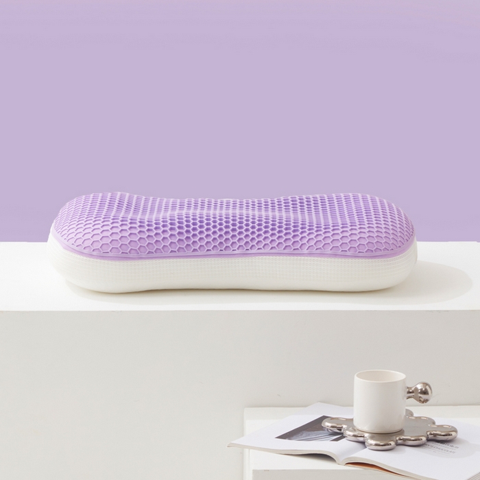 91家纺网 家纺一手货源 找家纺 爱来伊家纺 2023新款凉感枕TPE果胶羽丝枕夏季枕芯猫肚皮释压枕头枕芯 方糖紫