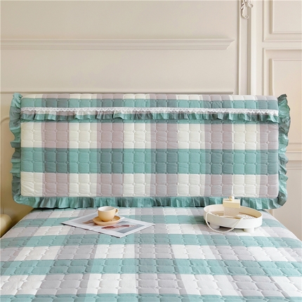 十个点  2024新款色织水洗棉-韵格系列-床头罩 浅蓝大格