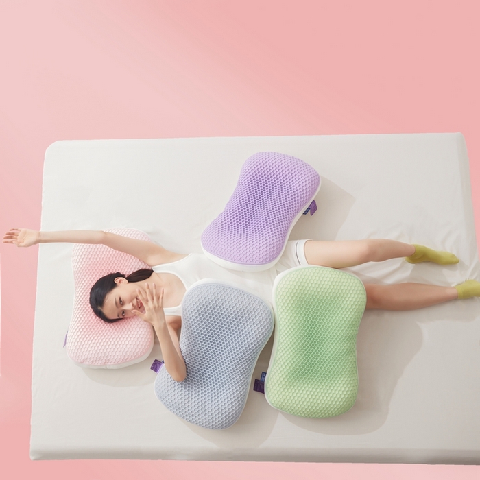 91家纺网 家纺一手货源 找家纺 爱来伊家纺 2023新款凉感枕TPE果胶羽丝枕夏季枕芯猫肚皮释压枕头枕芯 轻奢粉