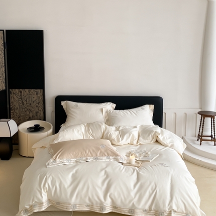 91家纺网 家纺一手货源 找家纺 MIU缪家居 2023新款邂逅系列100支全棉四件套  邂逅-乳白