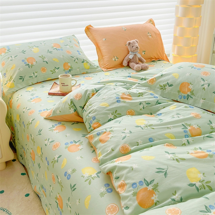 91家纺网 家纺一手货源 找家纺 元元被芯 2023新增全棉13372夹棉被套四件套 水果达人