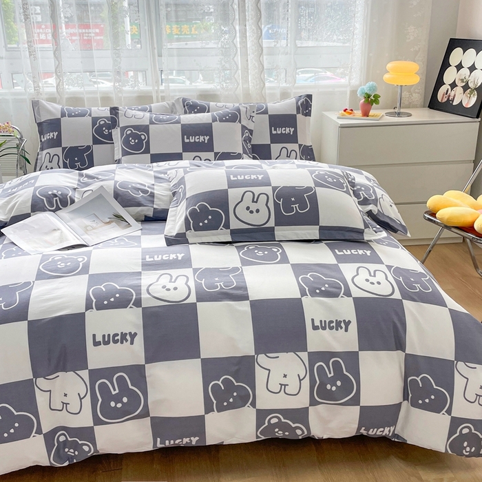 91家纺网 家纺一手货源 找家纺 翎盈家纺 2023新款纯棉全棉喷气印花柔软舒适四件套 幸运兔