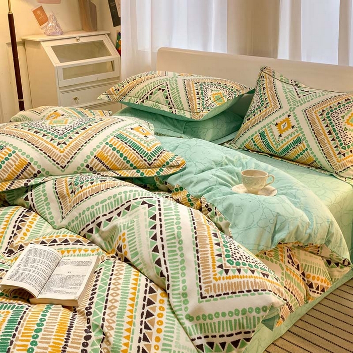 91家纺网 家纺一手货源 找家纺 新印象 2023新款柔软贴服全棉磨毛印花四件套 泓波