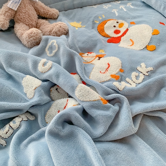 91家纺网 家纺一手货源 找家纺 （总）蜜柚 2024新款直播牛奶绒四件套卡通毛巾绣宝宝法莱绒