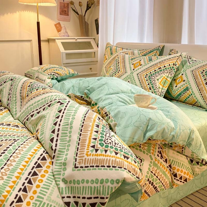 91家纺网 家纺一手货源 找家纺 新印象 2023新款柔软贴服全棉磨毛印花四件套 泓波